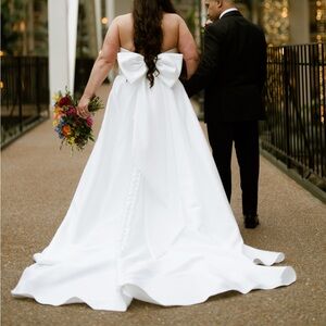 Maggie Sottero White Strapless Ball Gown with Statement Bow